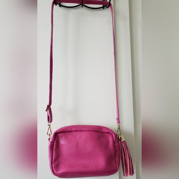 Borse In Pelle Italian Leather Crossbody Shoulder Bag Camera hot pink - Picture 4 of 4
